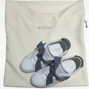 Alexandre Birman Clarita Bow Leather Sneakers White/Grey Velvet Bow Size EU 35